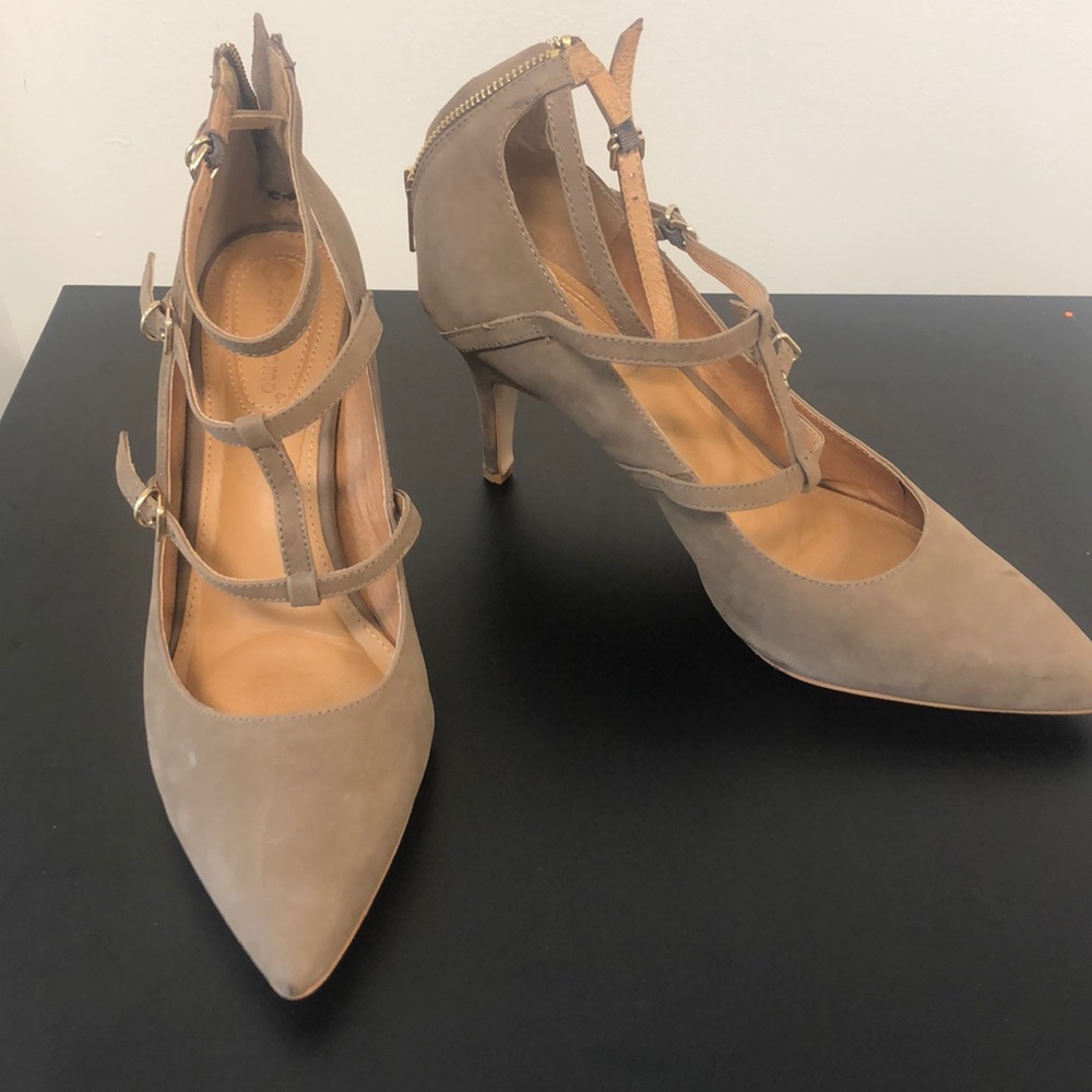 Corso Como Tan Suede Strappy Pumps